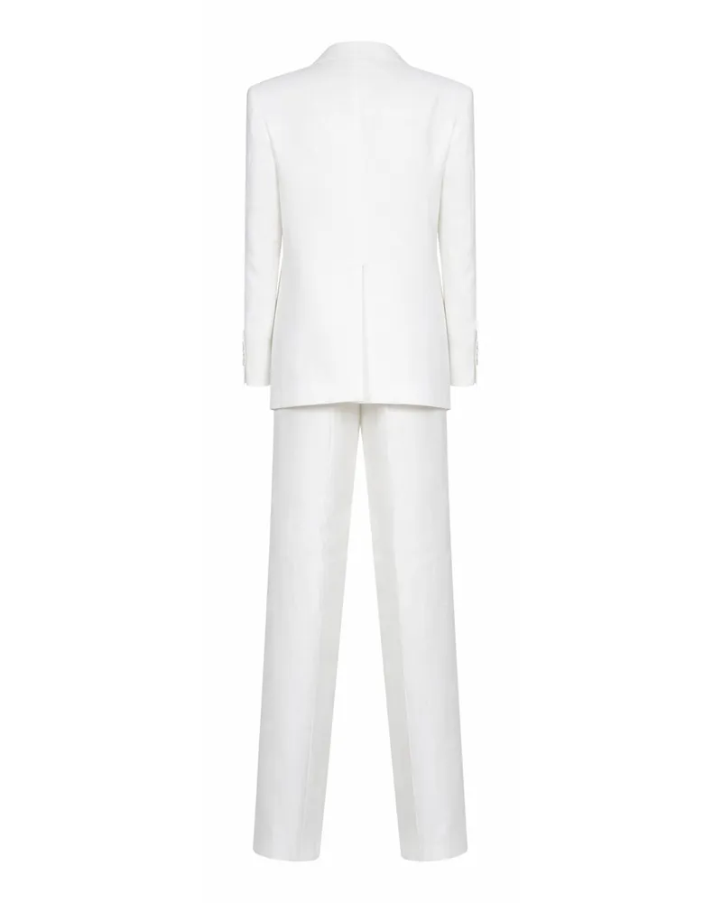 Tagliatore Double-Breasted Linen Pant Suit — White White