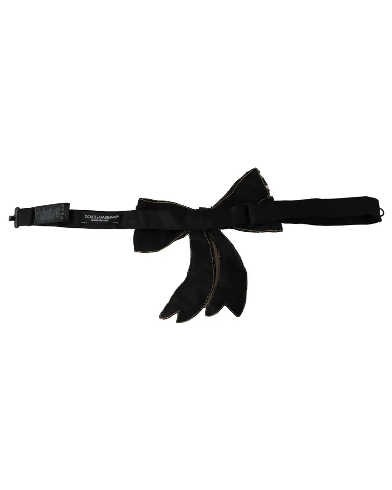 Dolce & Gabbana Gold Tone Silk Rhinestone Embellished Women Bowtie Accessory Gold