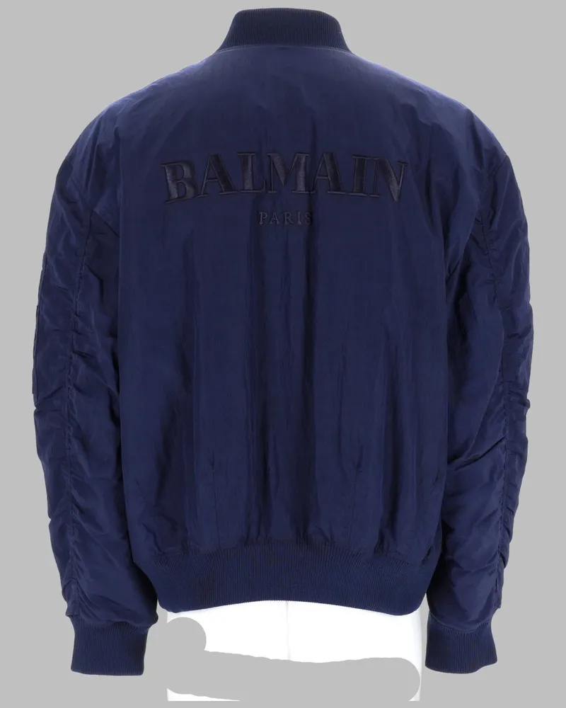 Balmain Logo-Embroidered Recycled Polyamide Bomber Jacket — Blue Blue