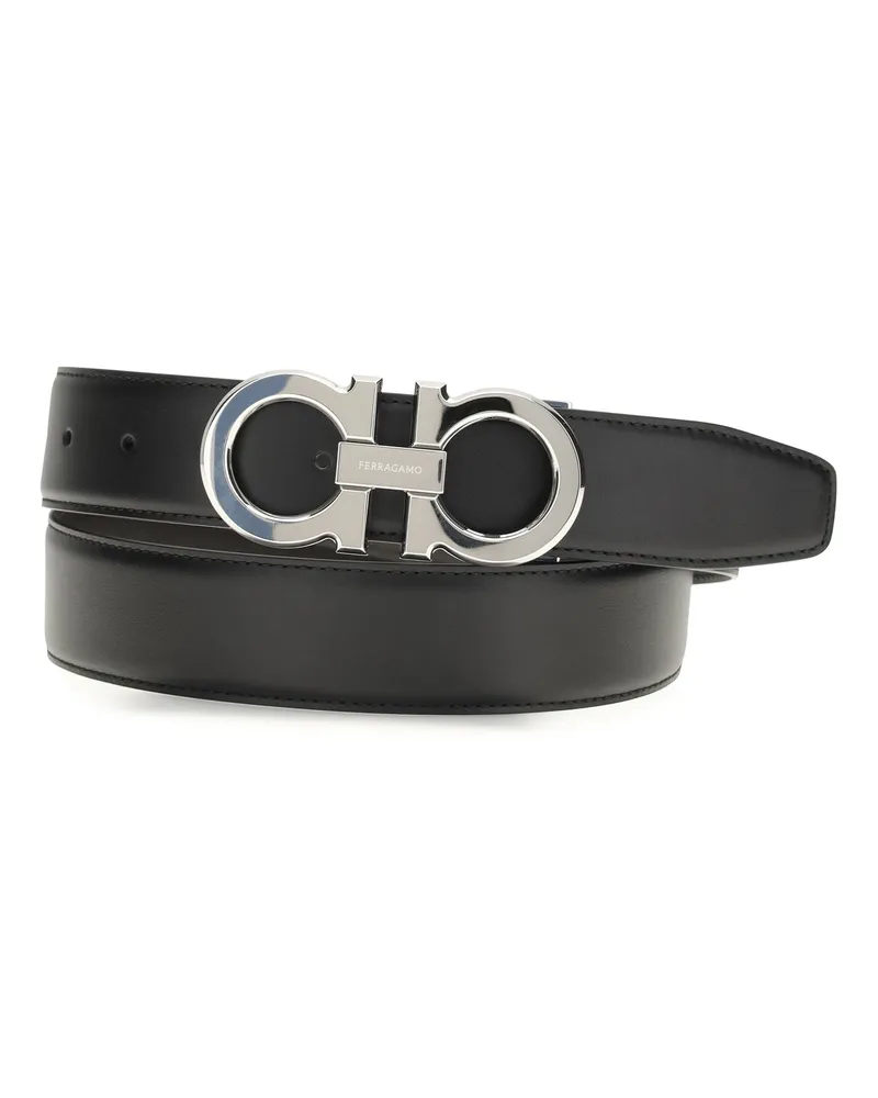 Ferragamo Men's Belt Gancini Black Calf Leather Black