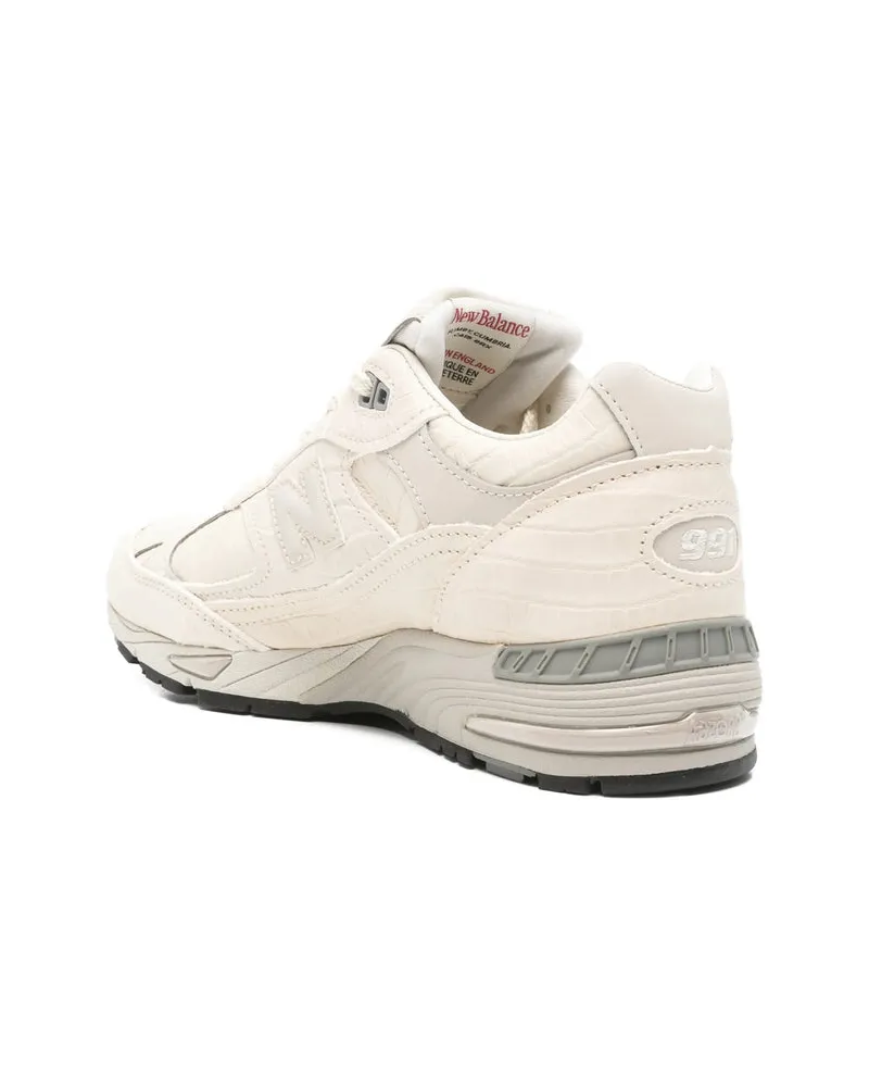 New Balance Calf Leather Crocodile-Effect Sneaker — Beige Beige