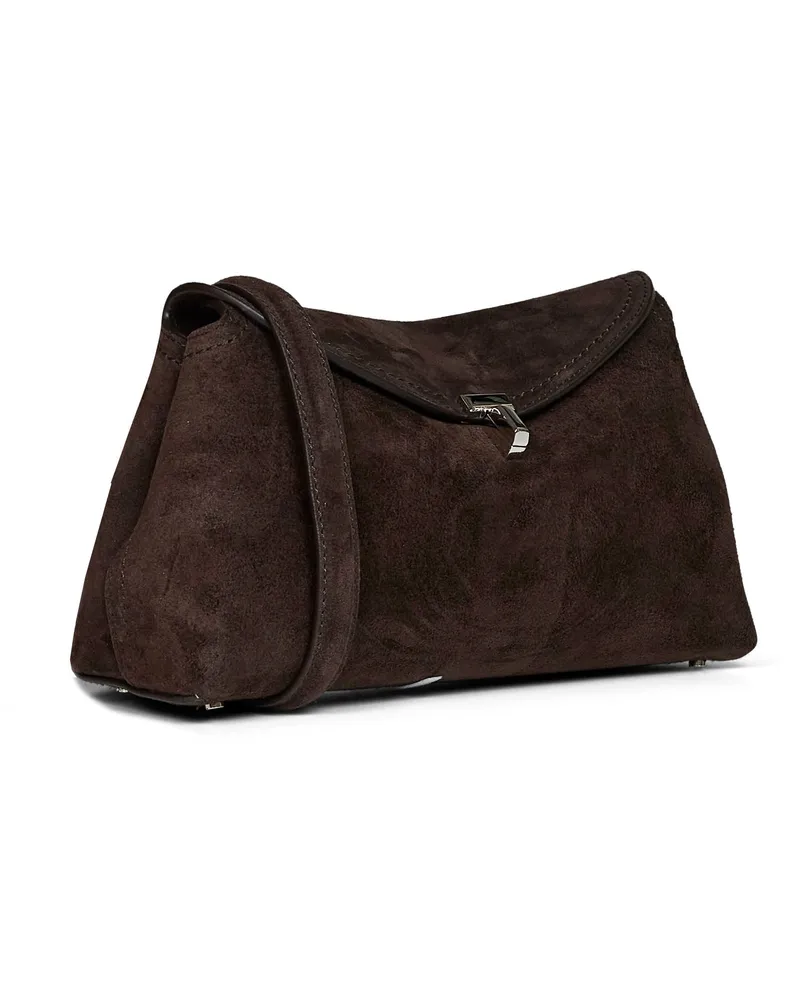 Totême Women's Clutch Bag T-Lock Brown Calf Leather Handbags Hand Brown