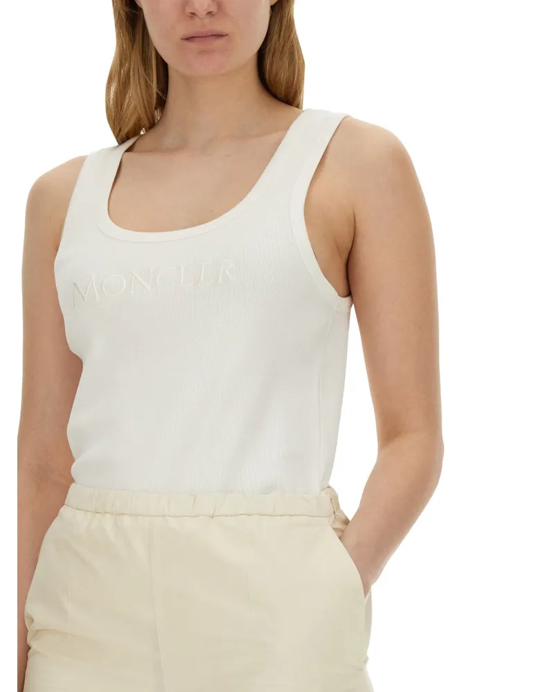 Moncler Logo-Embroidered Cotton Top — White White