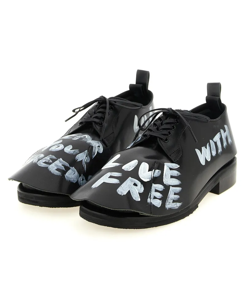 Comme des Garçons Hand-Painted Leather Oxford — Black Black