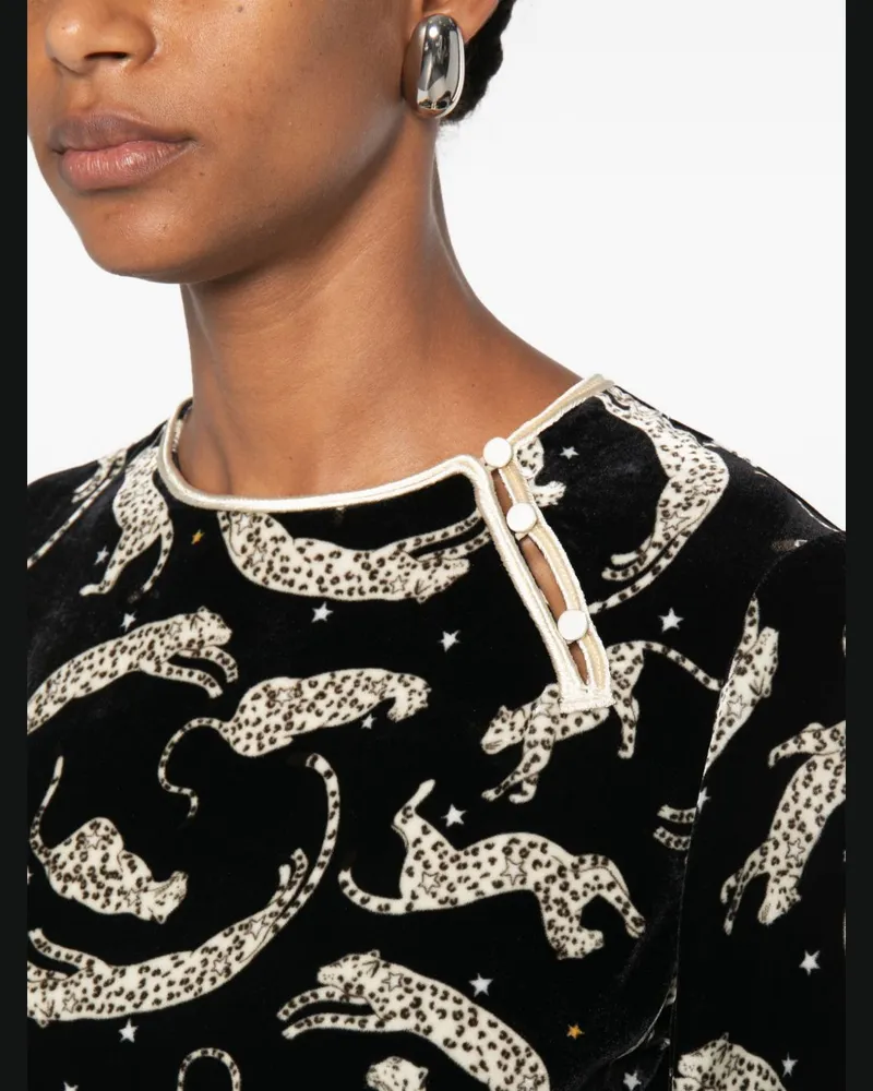 forte_forte Leopard-Print Velvet Blouse — Black Black