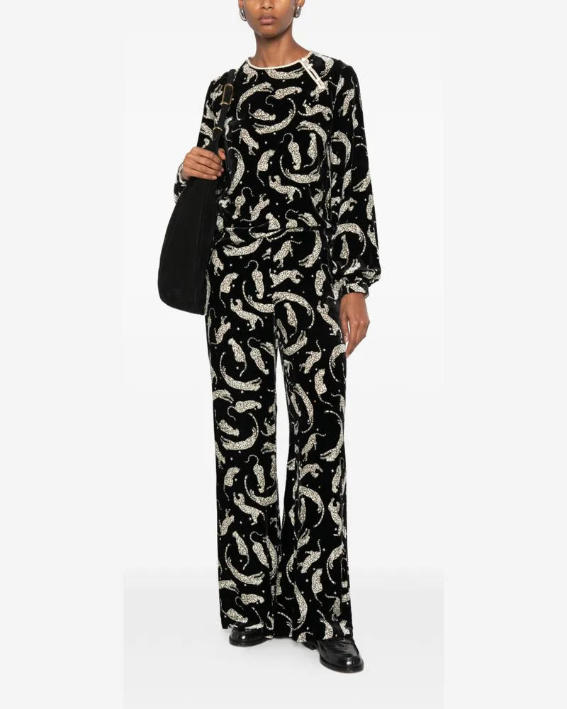 forte_forte Leopard-Print Velvet Blouse — Black Black