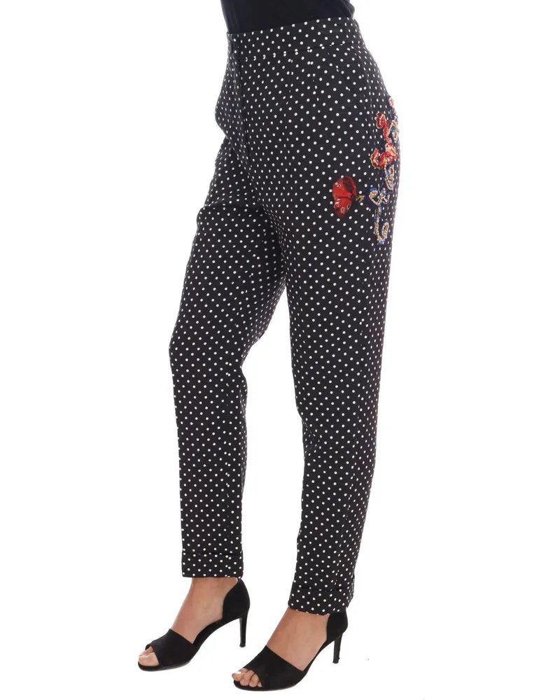 Dolce & Gabbana Women's Black Polka Dot Sicily Crystal Pants Black-White Rayon Black/white Black