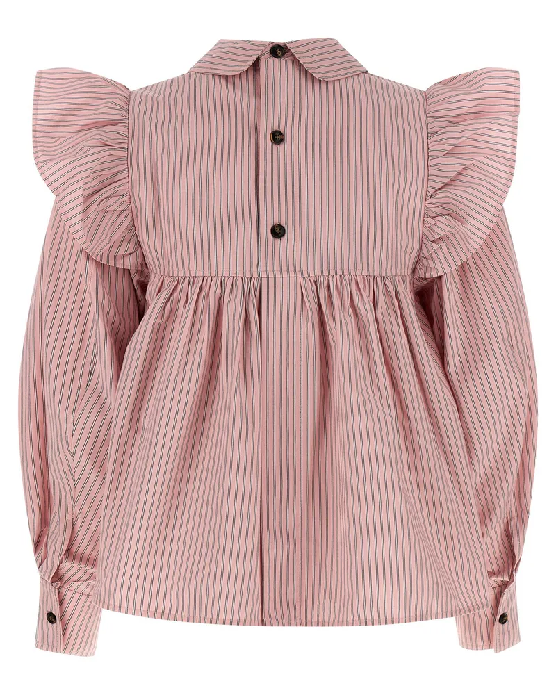 Ganni Striped Cotton Blouse — Pink Pink