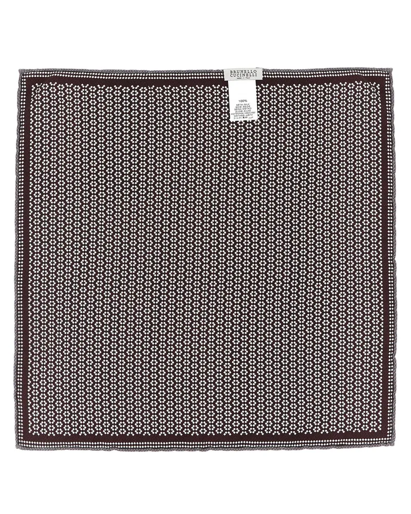 Brunello Cucinelli Silk Double-Face Geometric Scarf — Gray Gray