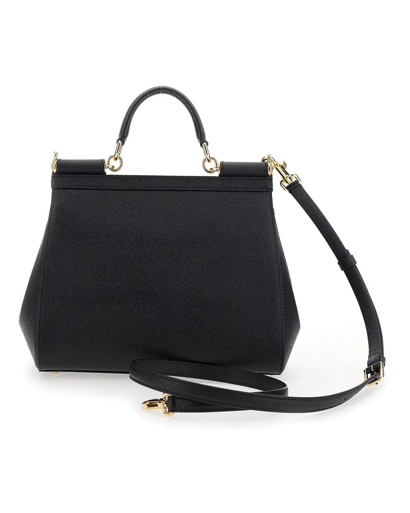 Dolce & Gabbana Women's Handbag Sicily Black Leather Cotton Handbags Hand Bags Black
