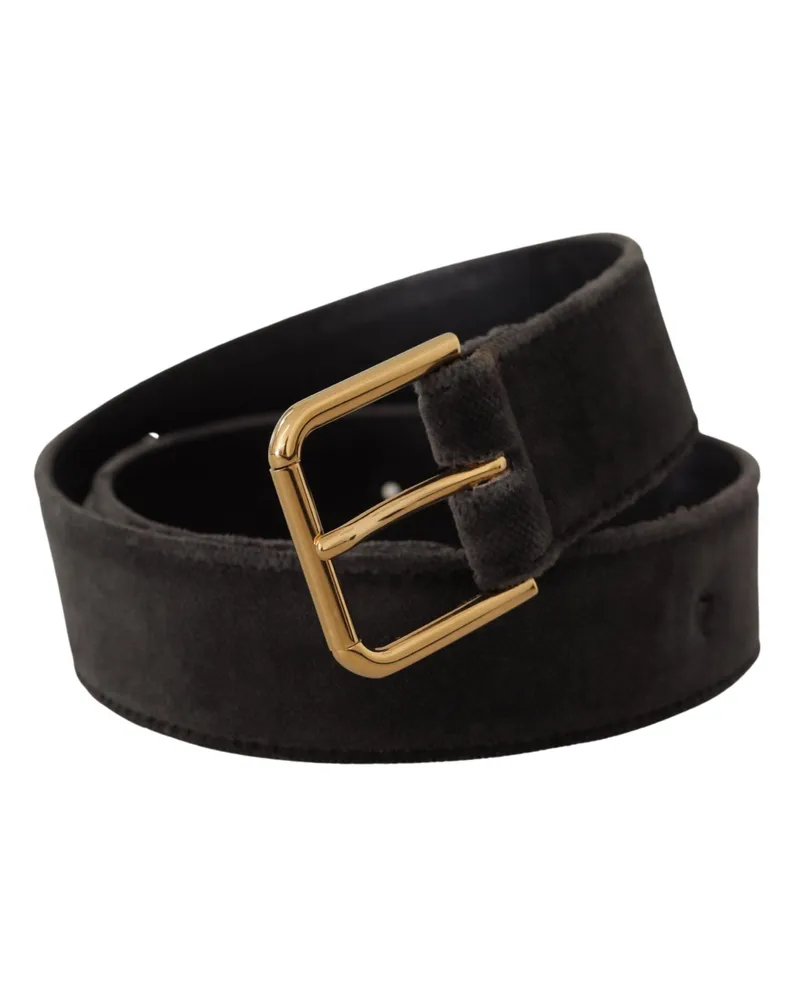 Dolce & Gabbana Women's Brown Velvet Gold Tone Logo Metal Waist Buckle Belt Brown