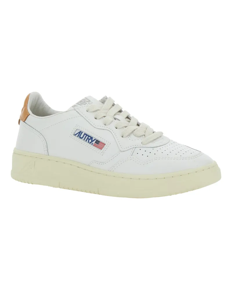 AUTRY Women's White Low Top Sneakers With Logo Patch Cow Leather Trainers White