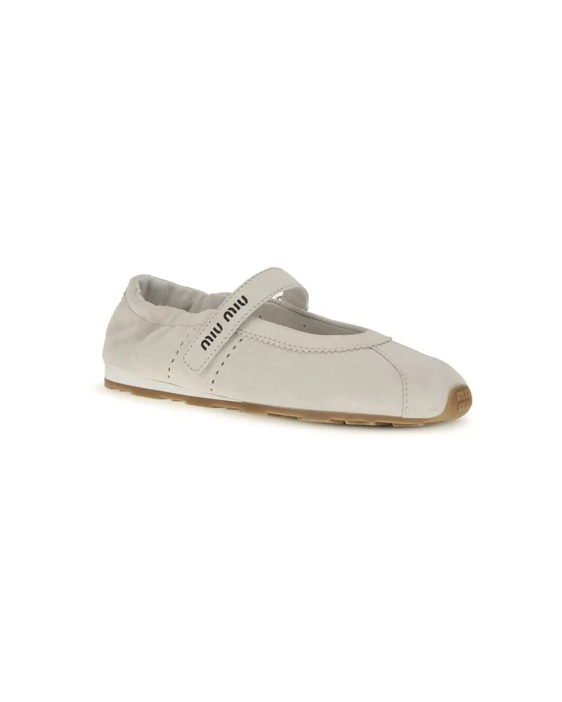 Miu Miu Women's White Calf Leather Bos Taurus Ballet Flats White