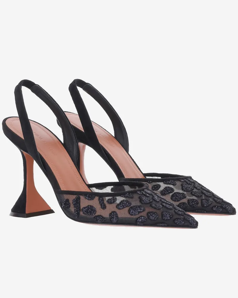 Amina Muaddi Women's Slingbacks Holli Mesh Animal Print Black Suede And Shoe 