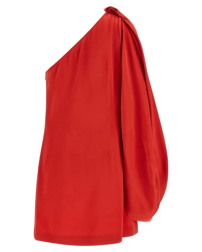 Stella McCartney One-Shoulder Satin Cape Dress — Red 