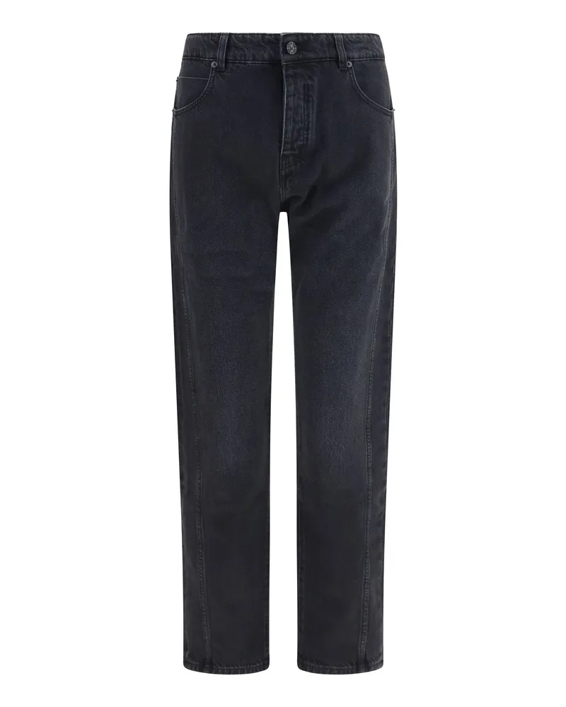 Balmain Men's Jeans Straight-Leg Washed Black Cotton Black