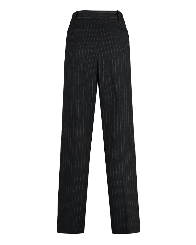 Michael Kors Women's Pinstriped Wool Trousers Grey Straight Gray