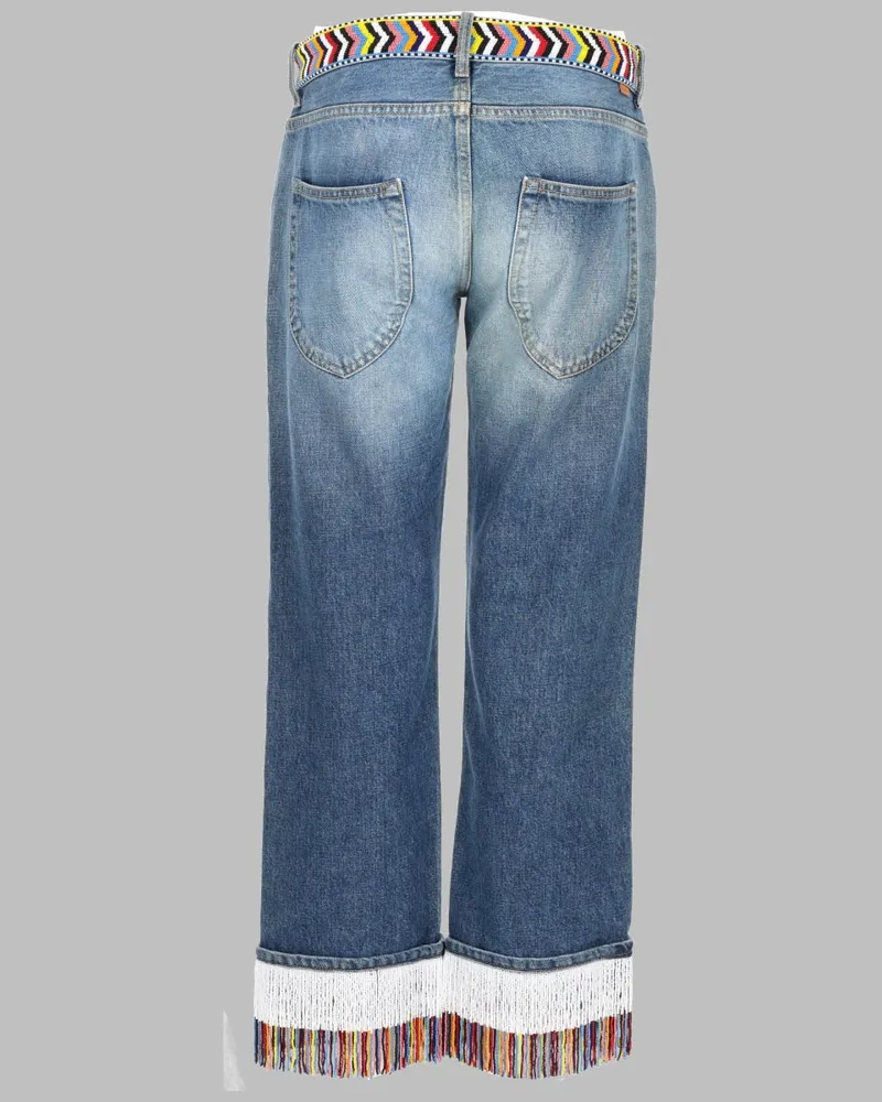 Alanui Bead-Embellished Cotton Jeans — Blue Blue