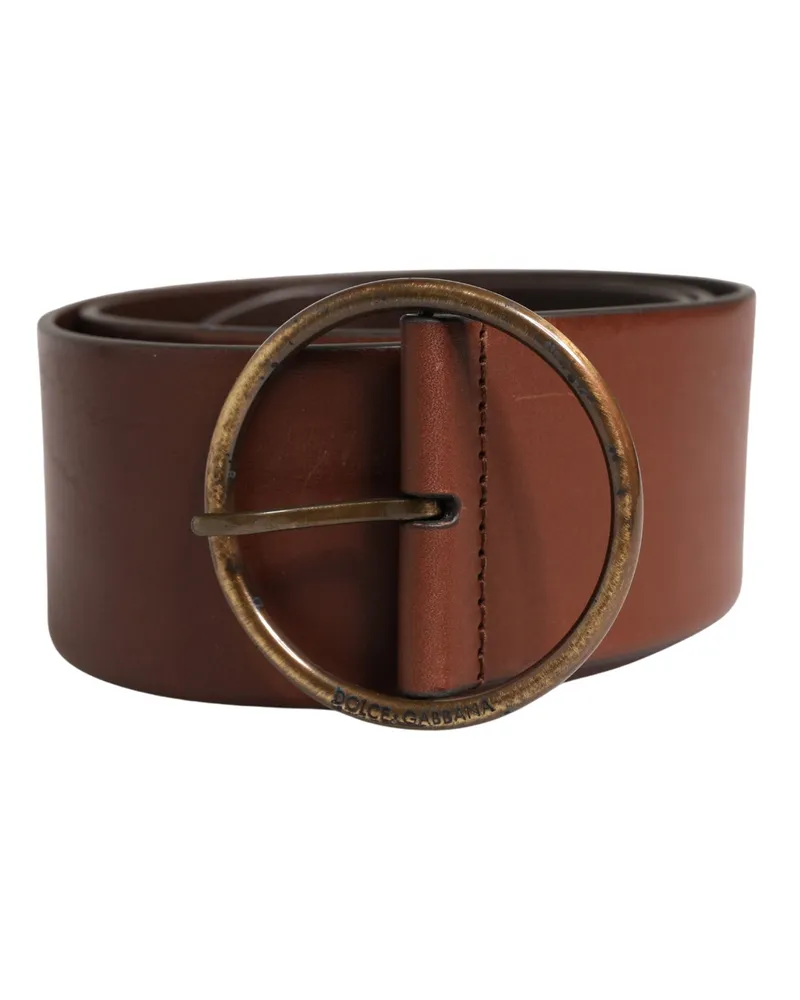 Dolce & Gabbana Men's Brown Leather Wide Waist Metal Round Belt Brown