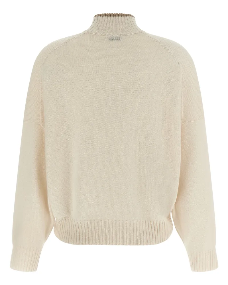 Brunello Cucinelli Heraldic Embroidery Cashmere Sweater — Cream Cream