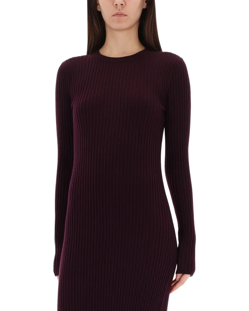 Helmut Lang Wool Back-Slit Dress — Purple Purple