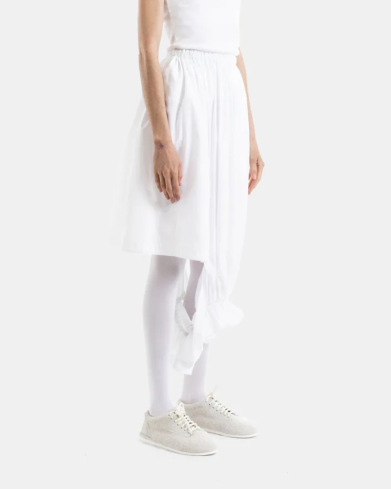 Comme des Garçons Women's Asymmetric Draped Volume Skirt With Ruched Orb White Top White