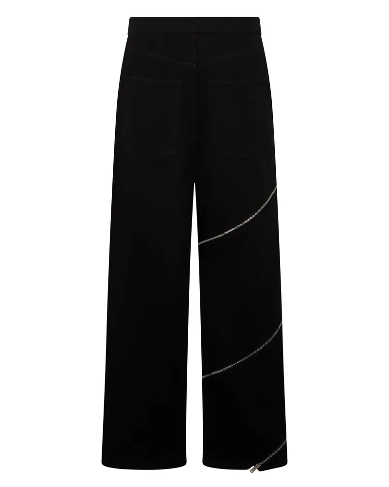 Alaïa Women's Wide-Leg Trousers With Zip Detail — Black Cotton Black