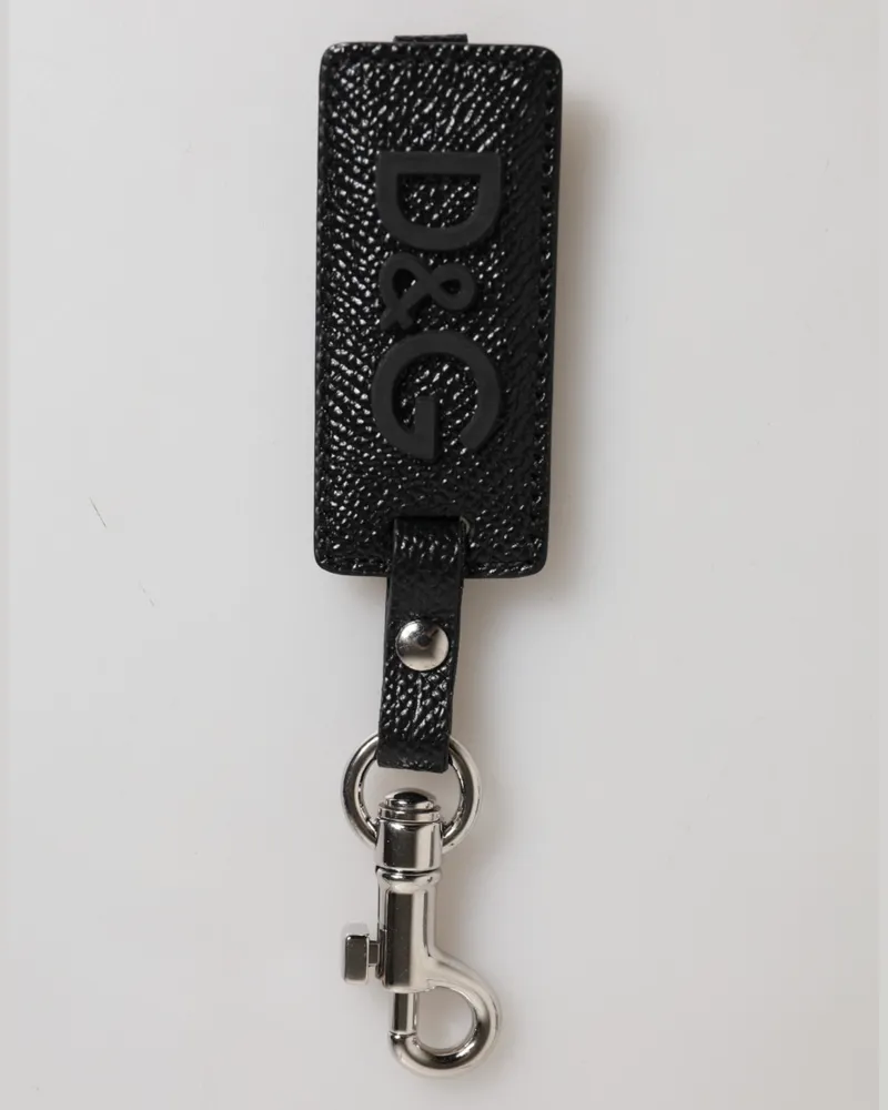 Dolce & Gabbana Black Dg Logo Leather Silver Metal Keyring Men Keychain Calf Accessory Black