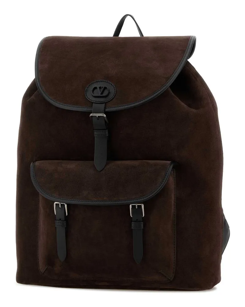 Valentino Garavani Men's Dark Brown Suede Backpack Testadimoronero Brown