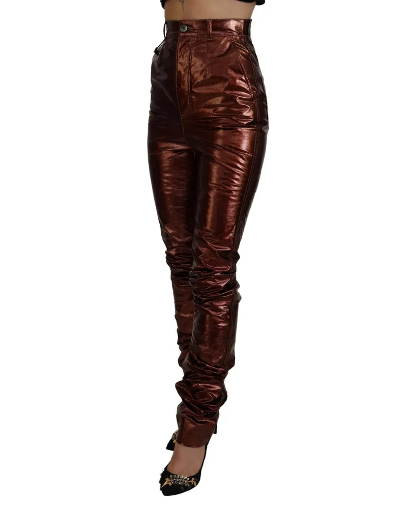 Dolce & Gabbana Women Metallic Bronze High Waist Skinny Jeans Polyester Clothing Bronze