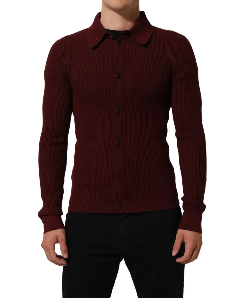 Dolce & Gabbana Men's Virgin Wool Ribbed Knit Cardigan Red Nylon Red