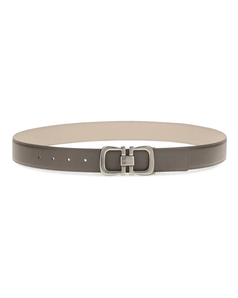 Ferragamo Men's Reversible Leather Belt Dark Brown Patterned Calf Brown
