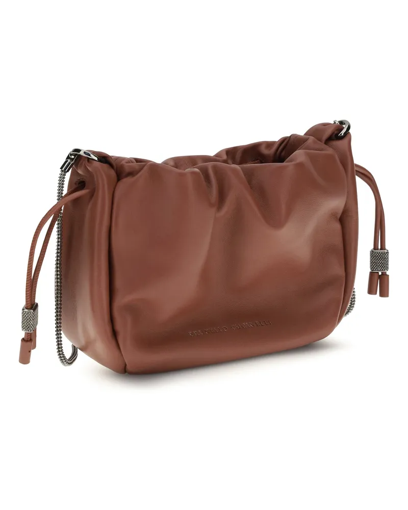 Brunello Cucinelli Women's Shoulder Bag Mellow Mini Fire Brick Calf Leather Brown