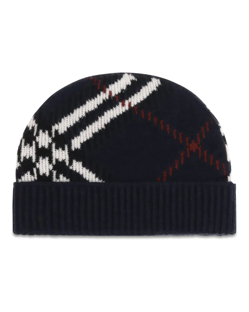 Burberry 8132885 Check Cashmere-Blend Beanie — Blue Blue