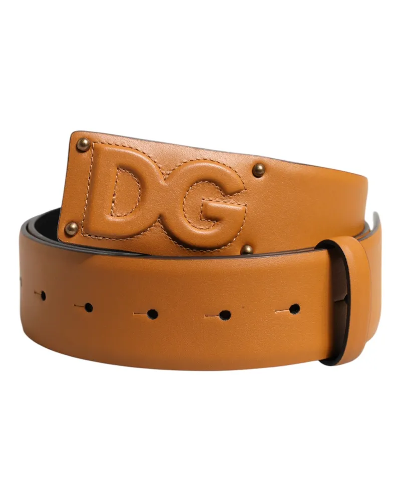 Dolce & Gabbana Men's Brown Leather Buckle Dg Logo Embossed Belt Brown