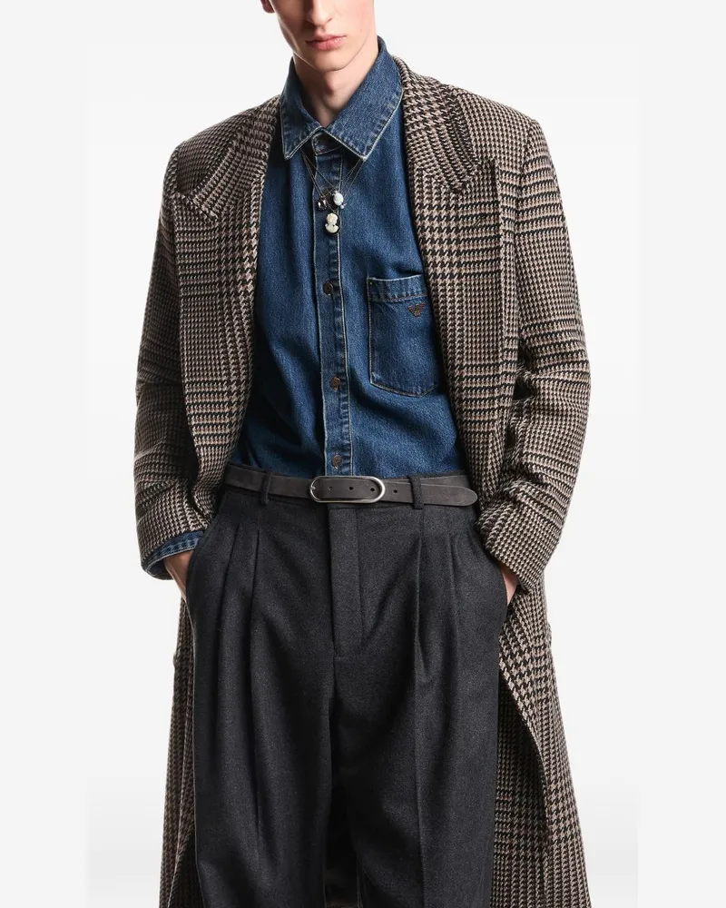 Emporio Armani Prince of Wales Wool Tweed Coat — Brown Brown