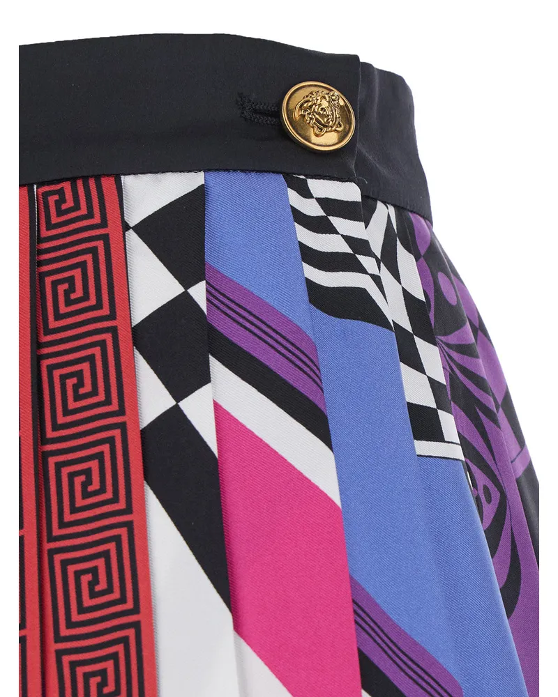 Versace Silk with Twill Scarf Detail Skirt — Multicolor Multicolor