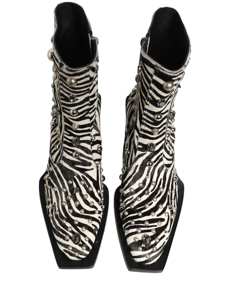 Dolce & Gabbana Men's Black White Zebra Embellished Boots Shoes Leather Black