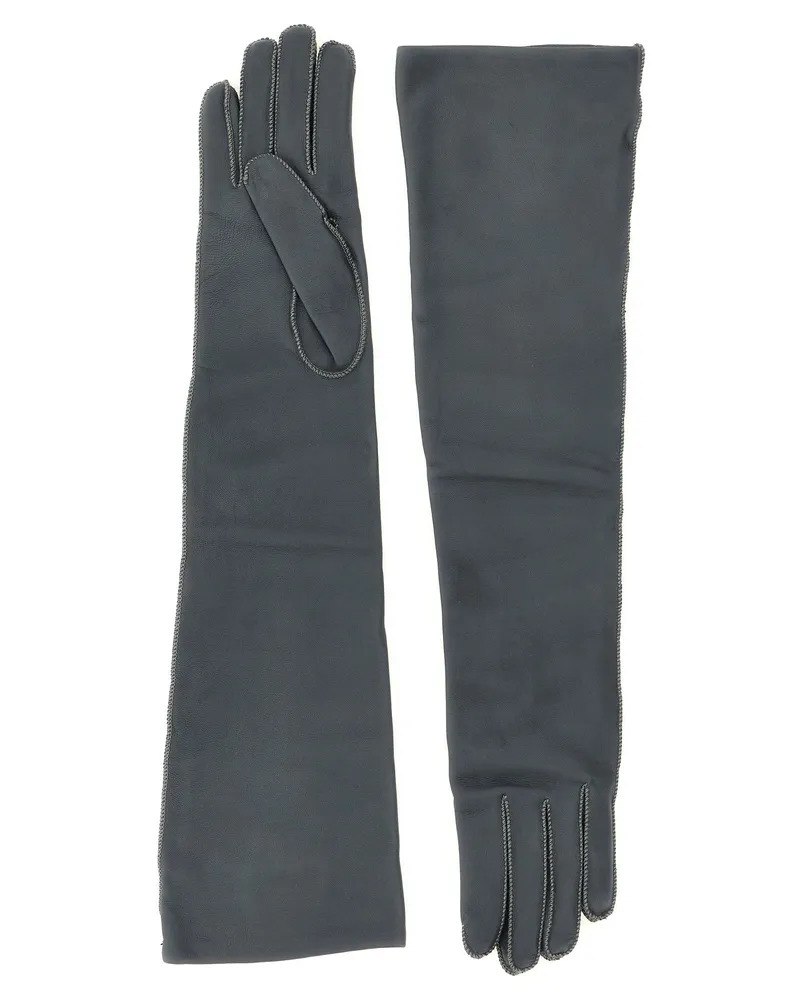 AGNONA Long Leather Gloves — Charcoal Charcoal