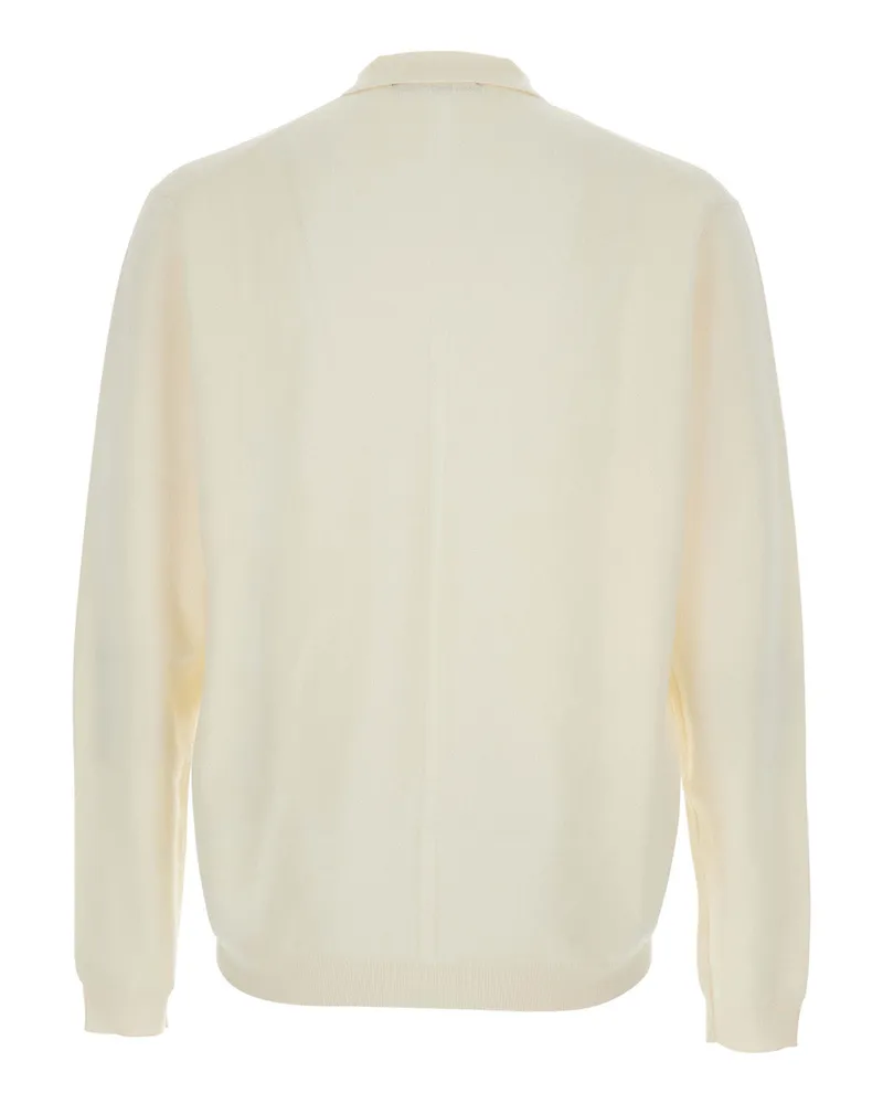 Low Brand Men's White Wool Sweater With Polo Collar Top 