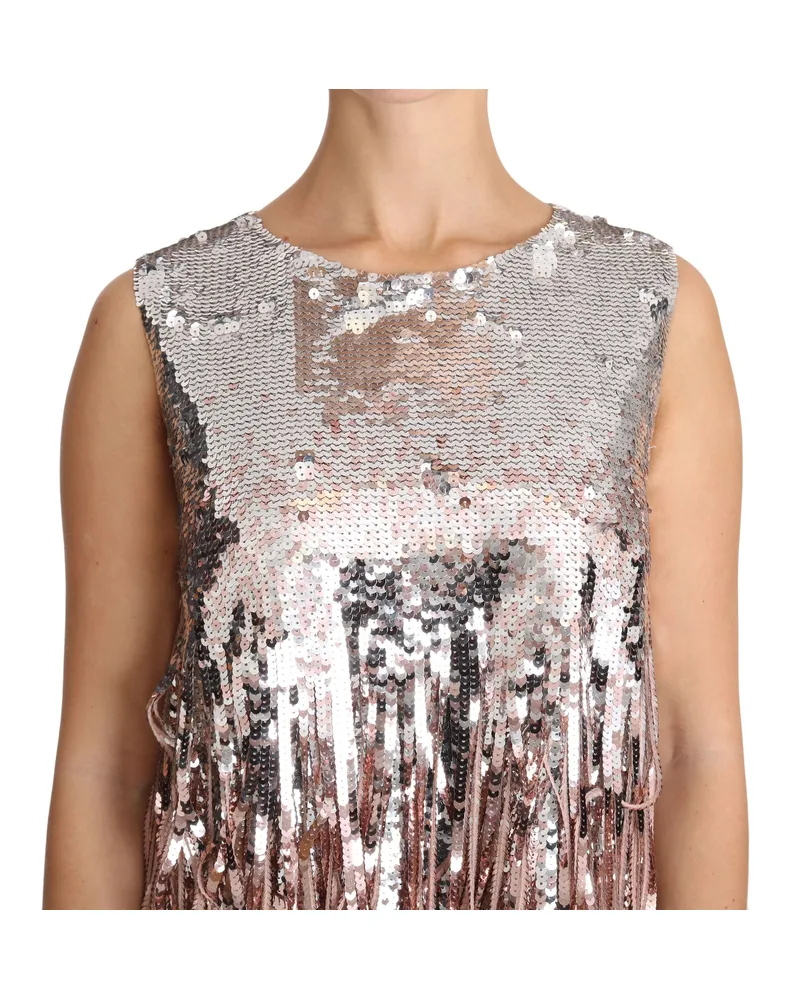 Dolce & Gabbana Women's Golden Pink Sequined Fringe Tank Top Gold And Nylon Rose