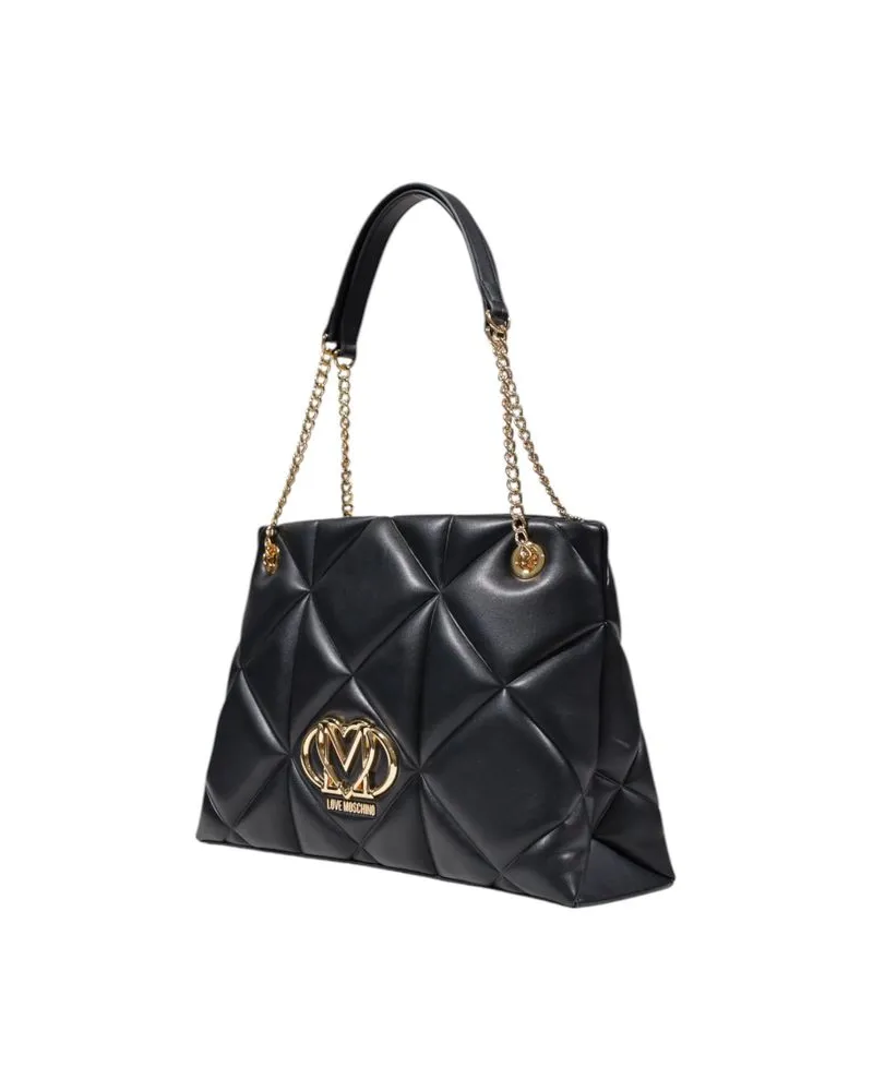 Moschino Women's Quilted Geometric Polyurethane Shoulder Bag Black Black