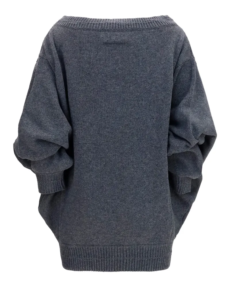 Maison Margiela Women Mini Dress Dark Grey Melange Merino Wool Gray