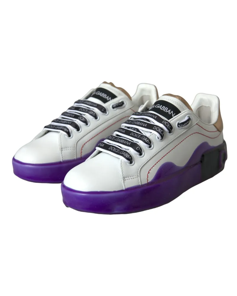 Dolce & Gabbana Women's White Leather Portofino Low Top Sneakers Shoes Calf White