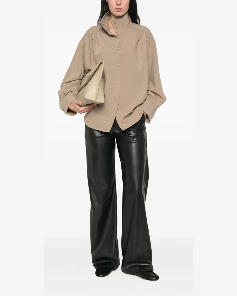 Ermanno Scervino Faux-Leather Wide-Leg Trousers — Black Black