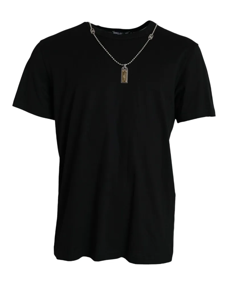 Dolce & Gabbana Men's Black Silver Chain Short Sleeve T-Shirt Cotton Black