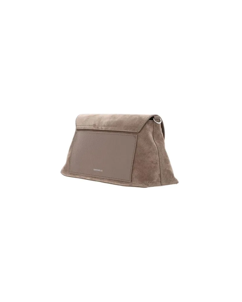 Coccinelle Women's Shoulder Bag Warm Taupe Bovine Split Suede Leather - Shoulder-Bags Brown