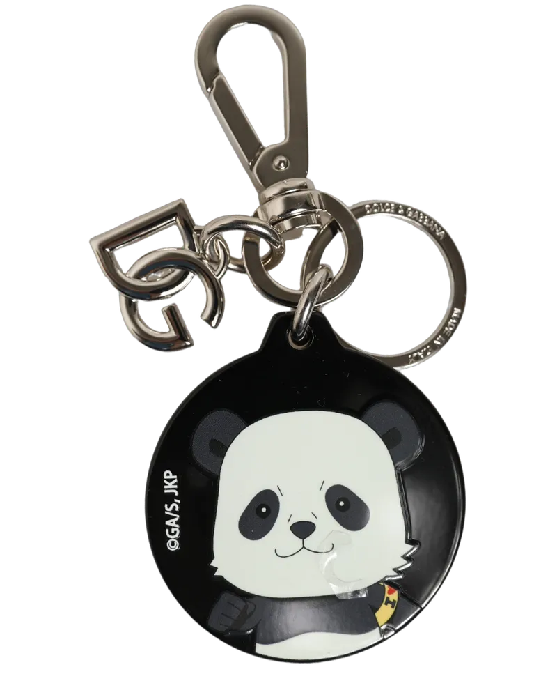 Dolce & Gabbana Women's Black Kaisen Panda Chibi Charm Metal Keychain Keyring Polyester Zamak Steel Brass Accessory Black