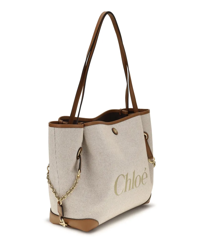 Chloé Women's Clover Tote Bag Canvas Clay Brown Cotton Shoulder Brown