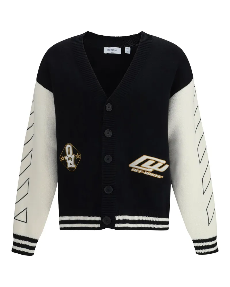 OFF-WHITE Men Cardigan Star Logo Diagonal Black Cotton Sweater Black